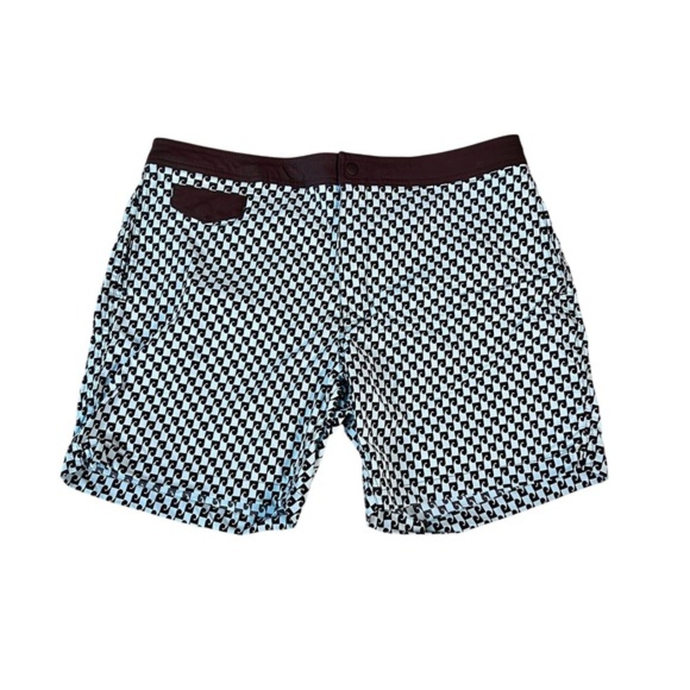 J.Crew Swim Trunks Mens 38 Light Blue Black Wave Print Board Shorts